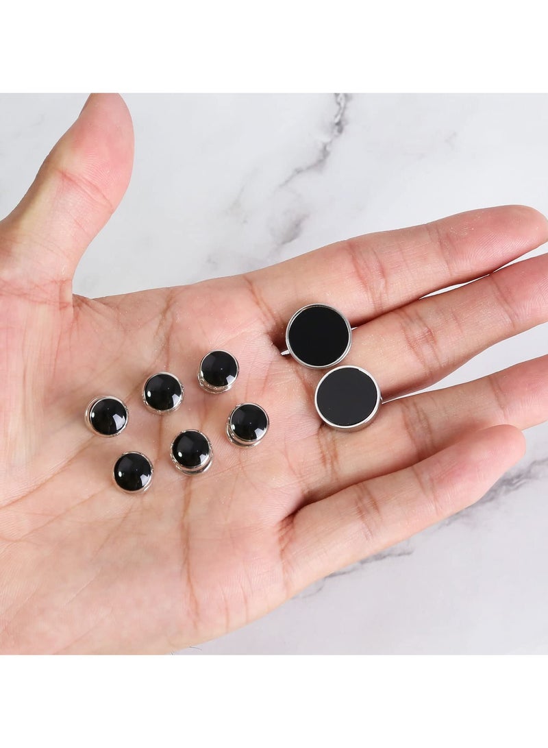 رجالي أزرار أكمام الفولاذ المقاوم للصدأ سهرة القمصان أزرار أكمام القمصان والاكسسوارات فريدة من نوعها الأعمال العريس عرس الذهب الأسود والمجوهرات تناسب الابن / الأب / الزوج / صديقها - Image 4