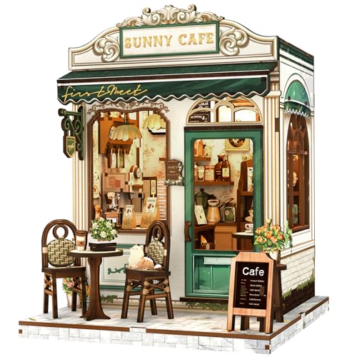 Fsolis Book Nook Kit DIY Miniature Coffee House for Adults Bookshelf Diorama Mini Coffee Shop 3D Puzzles Building Craft Gifts for Women Book Lovers Readers Sunny Cafe - Image 1