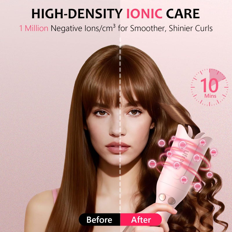 Ufree Automatic Rotating Curling Iron, 1 Inch Ceramic Curling Wand, 1-Click Hair Curler with 3 Heat & Timers, Anti-Scald Design, 1M Ionic Care, Dual Voltage for Travel Beach Waves, Rose Gold - Image 3