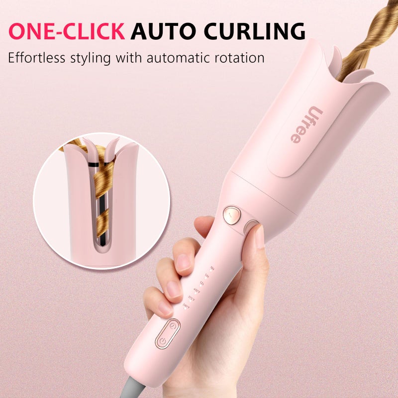 Ufree Automatic Rotating Curling Iron, 1 Inch Ceramic Curling Wand, 1-Click Hair Curler with 3 Heat & Timers, Anti-Scald Design, 1M Ionic Care, Dual Voltage for Travel Beach Waves, Rose Gold - Image 2