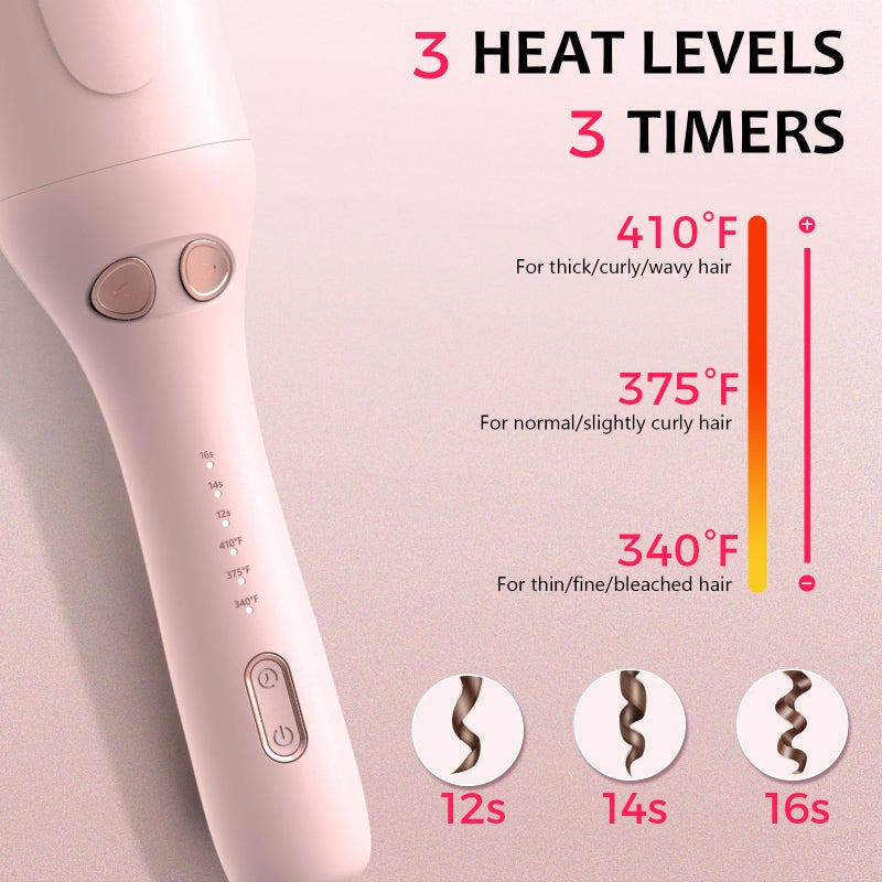Ufree Automatic Rotating Curling Iron, 1 Inch Ceramic Curling Wand, 1-Click Hair Curler with 3 Heat & Timers, Anti-Scald Design, 1M Ionic Care, Dual Voltage for Travel Beach Waves, Rose Gold - Image 5