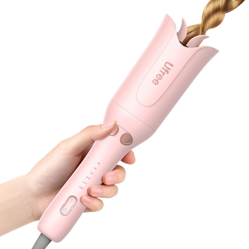 Ufree Automatic Rotating Curling Iron, 1 Inch Ceramic Curling Wand, 1-Click Hair Curler with 3 Heat & Timers, Anti-Scald Design, 1M Ionic Care, Dual Voltage for Travel Beach Waves, Rose Gold - Image 1