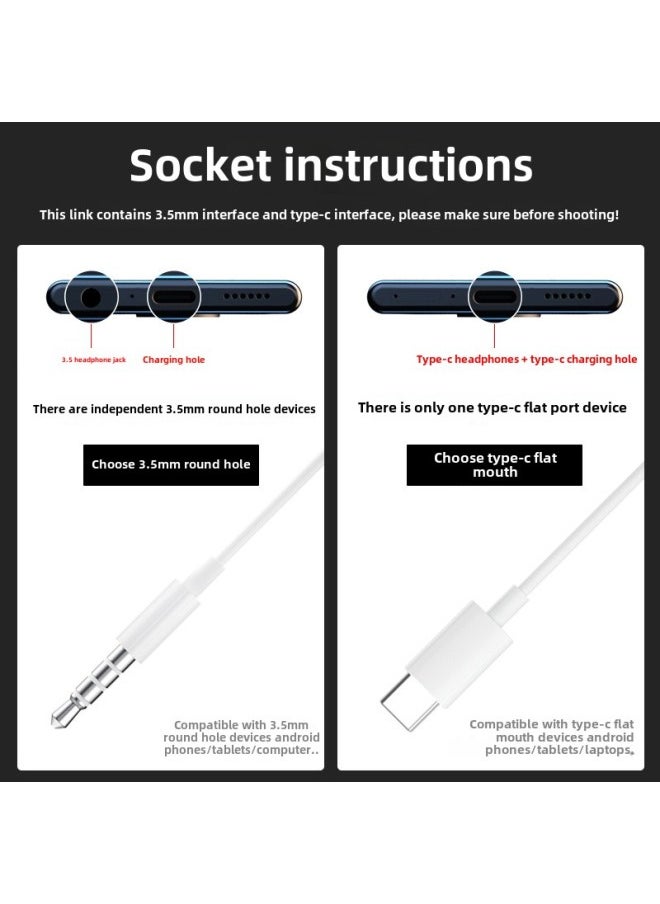 Generic - Earphone Wired In-Ear 3.5mm Round Hole Genuine Goods For Huawei Oppo Xiaomi Vivo Apple Type-c-Color:Hifi Sound Quality [type-c. White 1 Pack] Wire Control With Microphone - Image 1
