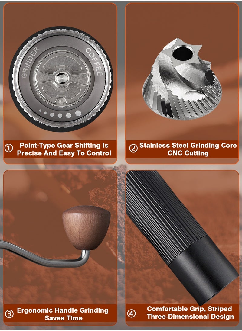 Manual Coffee Grinder With 12-Gear Adjustable Setting,CNC Stainless Steel Tapered Burr And Dual Bearing Positioning For All Coarseness From Espresso To French Press