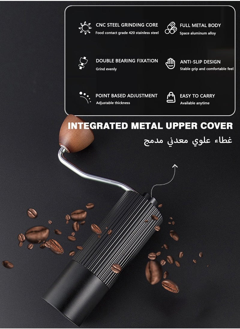 Manual Coffee Grinder With 12-Gear Adjustable Setting,CNC Stainless Steel Tapered Burr And Dual Bearing Positioning For All Coarseness From Espresso To French Press