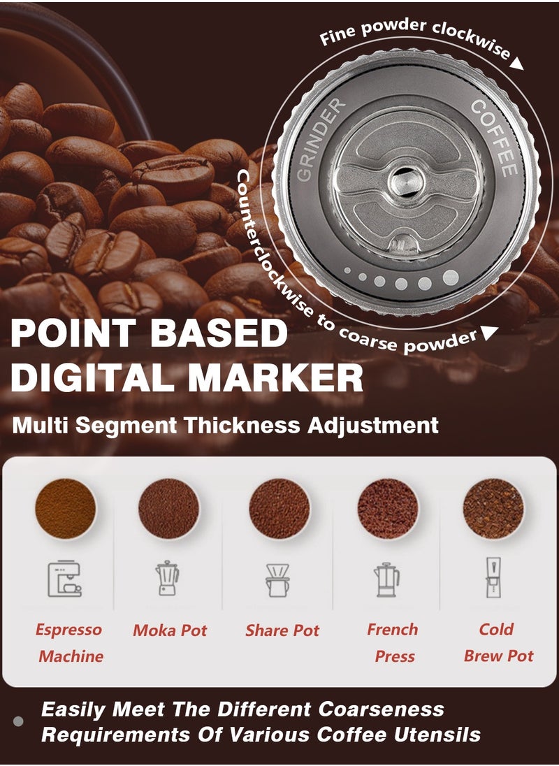 Manual Coffee Grinder With 12-Gear Adjustable Setting,CNC Stainless Steel Tapered Burr And Dual Bearing Positioning For All Coarseness From Espresso To French Press