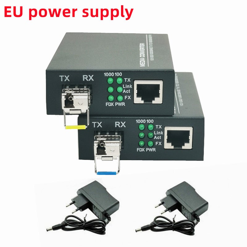 Thousand-second Sfp Fiber Optic Converter Lc Single Mode Single Fiber Transceiver 10/100/1000m Photoelectric Conversion 20km European standard power supply 