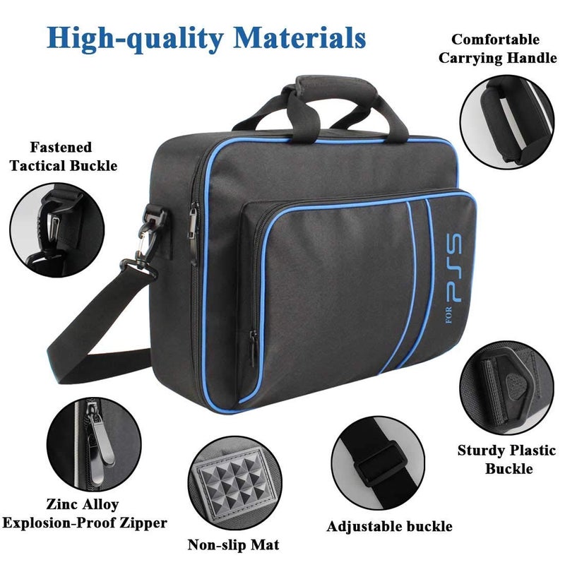 PREMIFY Storage Bag for PS5, Heavy Duty Durable Nylon Carrying Bag for PS5, Large Capacity Playstation 5 Bags One Shoulder Handbag, Game Console Hard Shell Travel Bag for Play station 5 | Black - Image 3