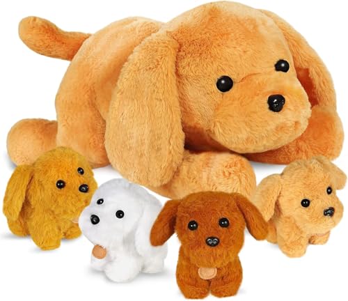 KMUYSL Puppy Stuffed Animals Toys for Ages 0 1 2 3 4 5 6 7 8 Years Old Kids  Mommy Dog with 4 Baby Puppies in Her Tummy Idea Xmas Birthday Gifts for Baby Toddler Girls Boys - Image 1