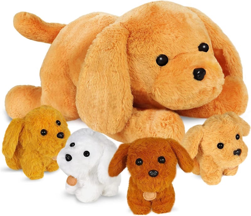 KMUYSL Puppy Stuffed Animals Toys for Ages 0 1 2 3 4 5 6 7 8 Years Old Kids  Mommy Dog with 4 Baby Puppies in Her Tummy Idea Xmas Birthday Gifts for Baby Toddler Girls Boys - Image 2