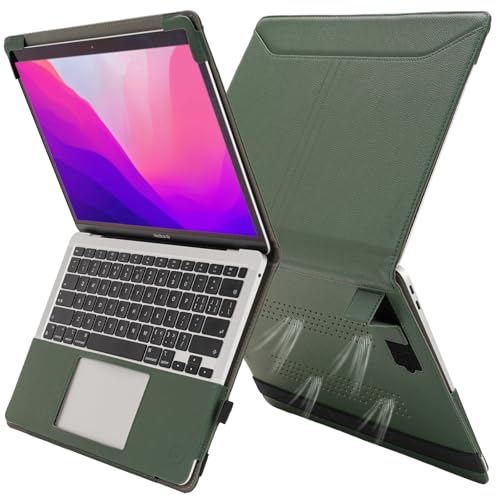 TT TYTX TYTX Compatible with MacBook Air 13 Inch Case 2018-2021 PU Leather with Stand & Vents for Model A2337 M1 A2179 A1932, Green - Image 1