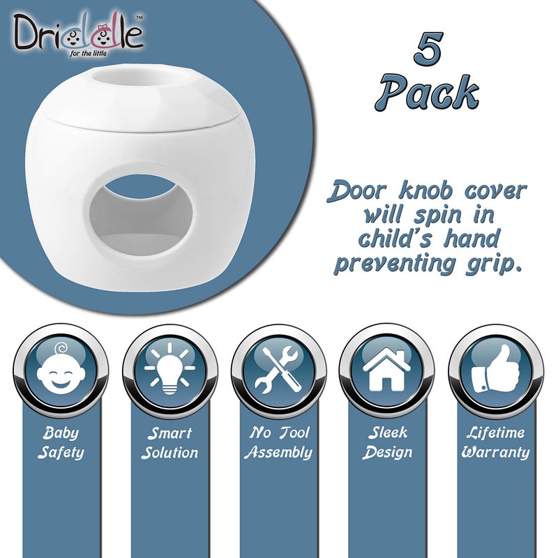 Driddle Door Knob Safety Cover for Kids - 5 Pack - Baby Proof Door Knob Covers - Door Locks for Kids Safety Child Proof - White - Image 3