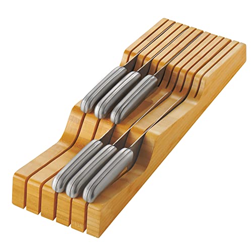 Bambüsi In-Drawer Knife Block - Bamboo Knife Drawer Organizer for Kitchen - Fits 5 Long + 6 Short Knives - Store Knives with Blades Pointing Down - Wooden Steak knife Holder without Knives - Chef Gift Idea - Image 1