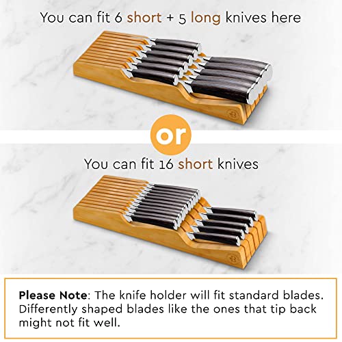 Bambüsi In-Drawer Knife Block - Bamboo Knife Drawer Organizer for Kitchen - Fits 5 Long + 6 Short Knives - Store Knives with Blades Pointing Down - Wooden Steak knife Holder without Knives - Chef Gift Idea - Image 3