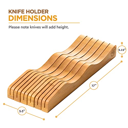Bambüsi In-Drawer Knife Block - Bamboo Knife Drawer Organizer for Kitchen - Fits 5 Long + 6 Short Knives - Store Knives with Blades Pointing Down - Wooden Steak knife Holder without Knives - Chef Gift Idea - Image 2
