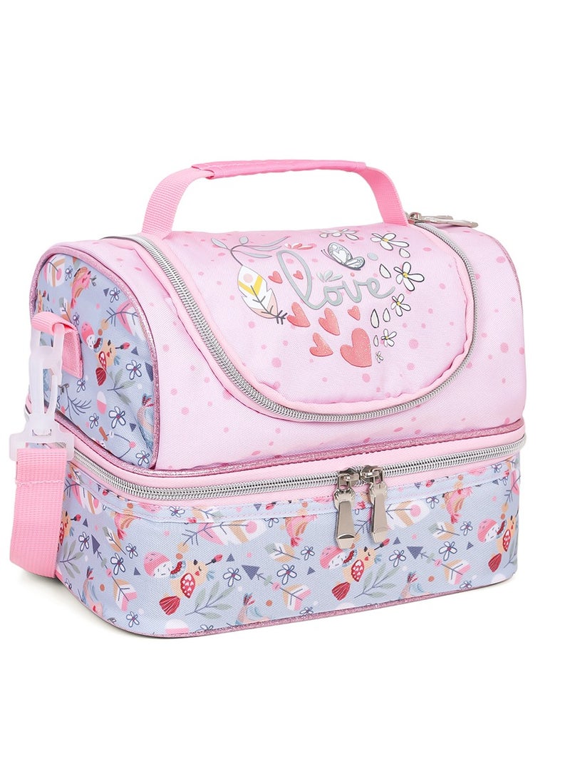 Eazy Kids - Eazy Kids Dual Compartment Lunch Bag Love - Pink - Image 1