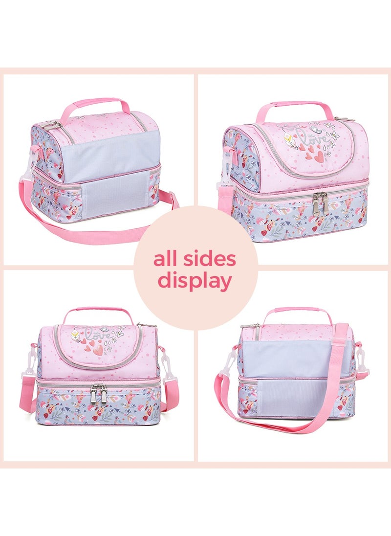 Eazy Kids - Eazy Kids Dual Compartment Lunch Bag Love - Pink - Image 1