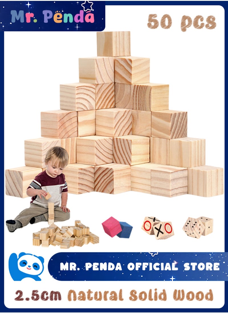 Mr. Penda - 50 Pieces 2.5cm Wooden Cubes, Solid Wooden Blocks, Blank Wood Square Blocks, Puzzle Making Premium Natural Solid Wood Wooden Block Set for Painting Decorating Crafting DIY Projects - Image 1
