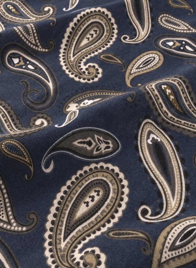 Superior Flannel Brushed Cotton Paisley Bed Sheet Set, Soft, Warm Bedding, Bohemian Floral Sheets, Bedroom Decor, 1 Flat Sheet, 1 Elastic Deep Pocket Fitted Sheet, 2 Pillowcases, King, Navy Blue - Image 4