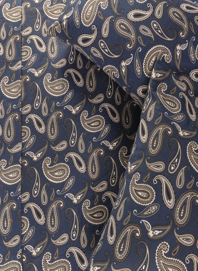 Superior Flannel Brushed Cotton Paisley Bed Sheet Set, Soft, Warm Bedding, Bohemian Floral Sheets, Bedroom Decor, 1 Flat Sheet, 1 Elastic Deep Pocket Fitted Sheet, 2 Pillowcases, King, Navy Blue - Image 3