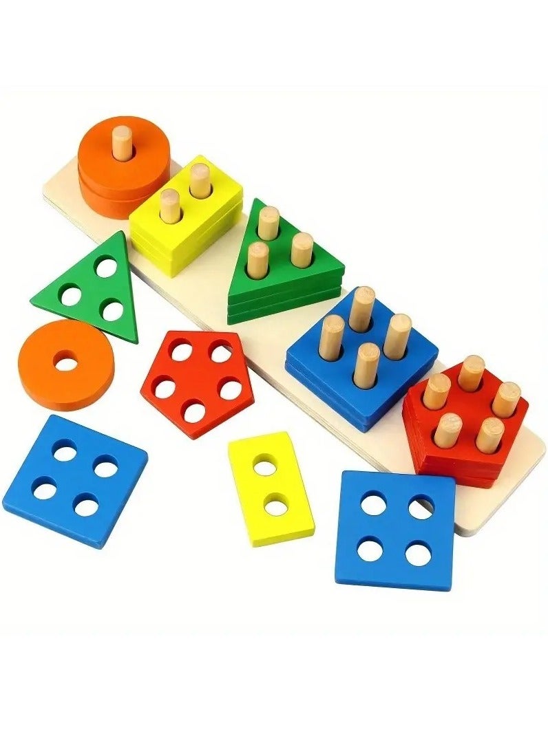 LIMOS Montessori Toys for 1 to 3-Year-Old Boys Girls Toddlers, Wooden Sorting & Stacking Toys for Toddlers and Kids Preschool, Educational Toys, Color Recognition Stacker Shape Sorter, Learning Puzzles Gift - Image 2