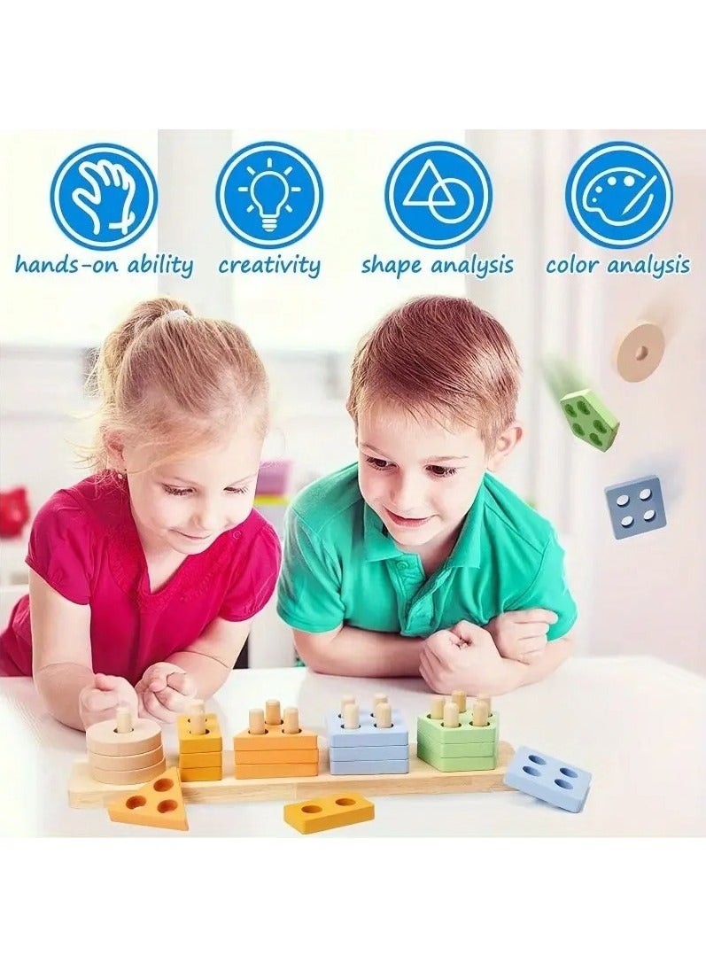 LIMOS Montessori Toys for 1 to 3-Year-Old Boys Girls Toddlers, Wooden Sorting & Stacking Toys for Toddlers and Kids Preschool, Educational Toys, Color Recognition Stacker Shape Sorter, Learning Puzzles Gift - Image 5