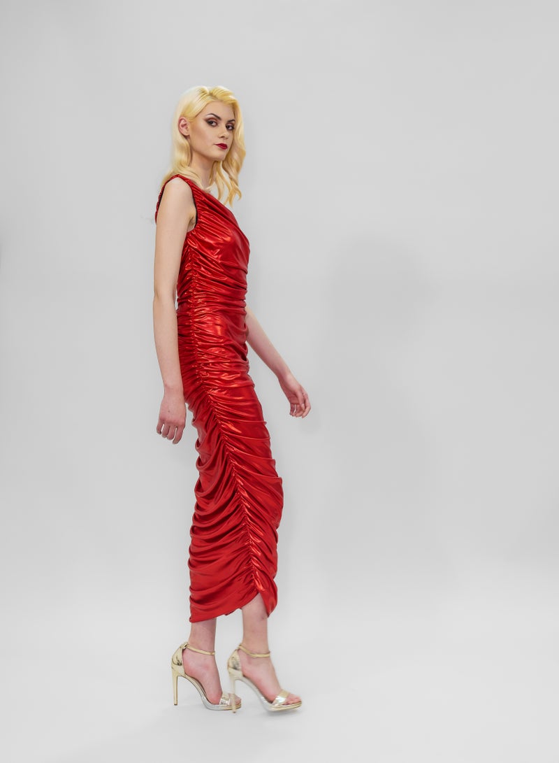 BITOLIA GALLERY Long Shiny Red Stretch Dress  - Image 3