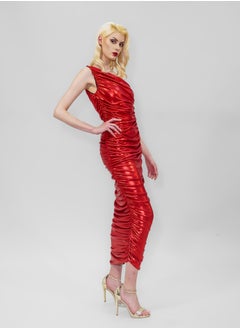 BITOLIA GALLERY Long Shiny Red Stretch Dress  - Image 4