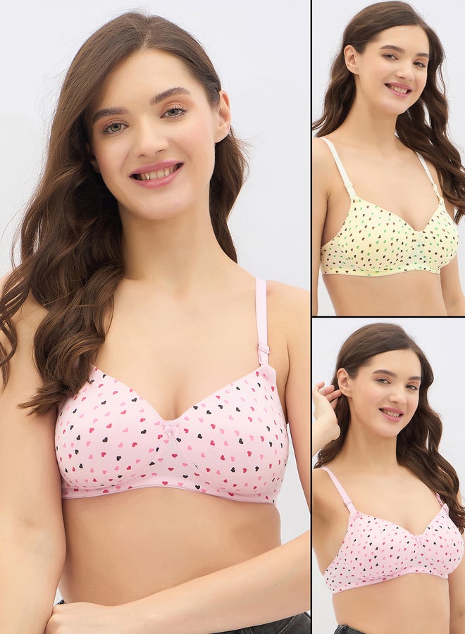 Clovia Set of 2 - Padded Non-Wired Full Coverage Heart Print T-Shirt Bra - Image 1
