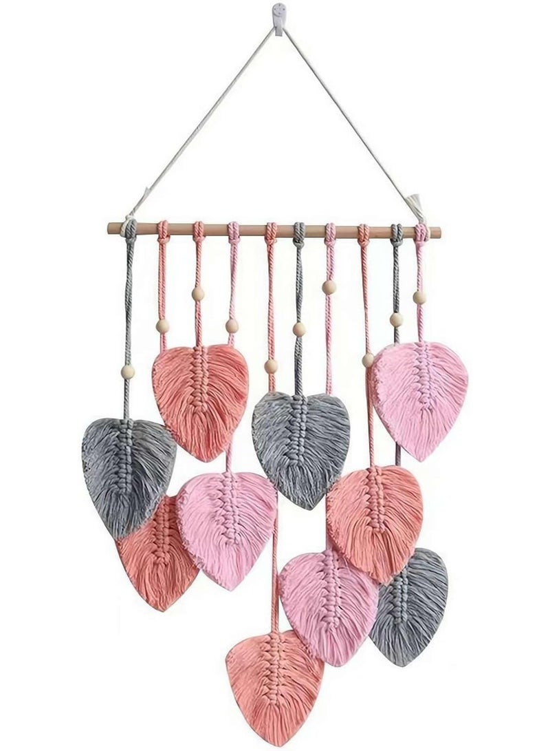 Bluejw Macrame Wall Hanging Nursery Decor Leaves Woven Tapestry Feather Handmade Yarn Tassels Boho Wall Decor for Bedroom Living Room Apartment Home Backdrop - Image 1