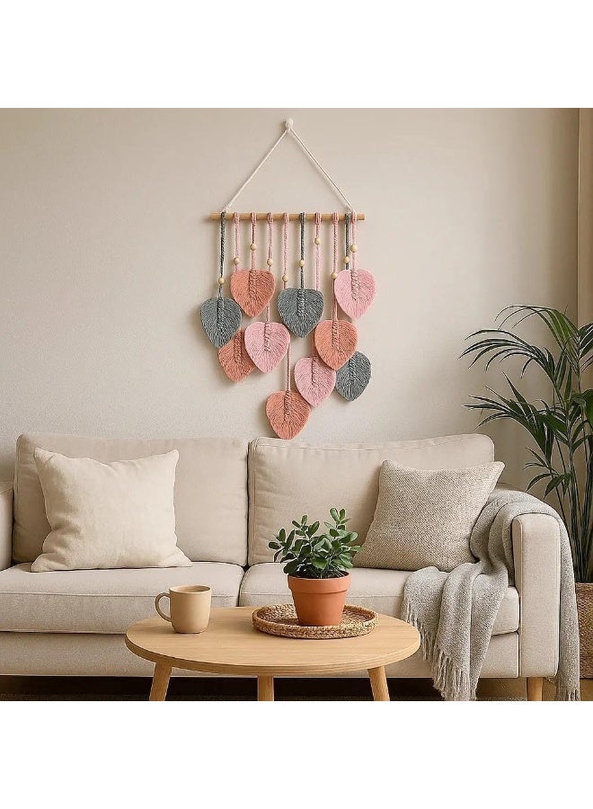 Bluejw Macrame Wall Hanging Nursery Decor Leaves Woven Tapestry Feather Handmade Yarn Tassels Boho Wall Decor for Bedroom Living Room Apartment Home Backdrop - Image 2