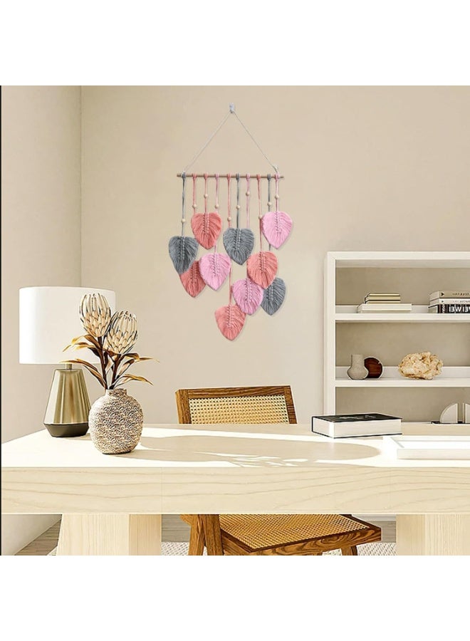Bluejw Macrame Wall Hanging Nursery Decor Leaves Woven Tapestry Feather Handmade Yarn Tassels Boho Wall Decor for Bedroom Living Room Apartment Home Backdrop - Image 4
