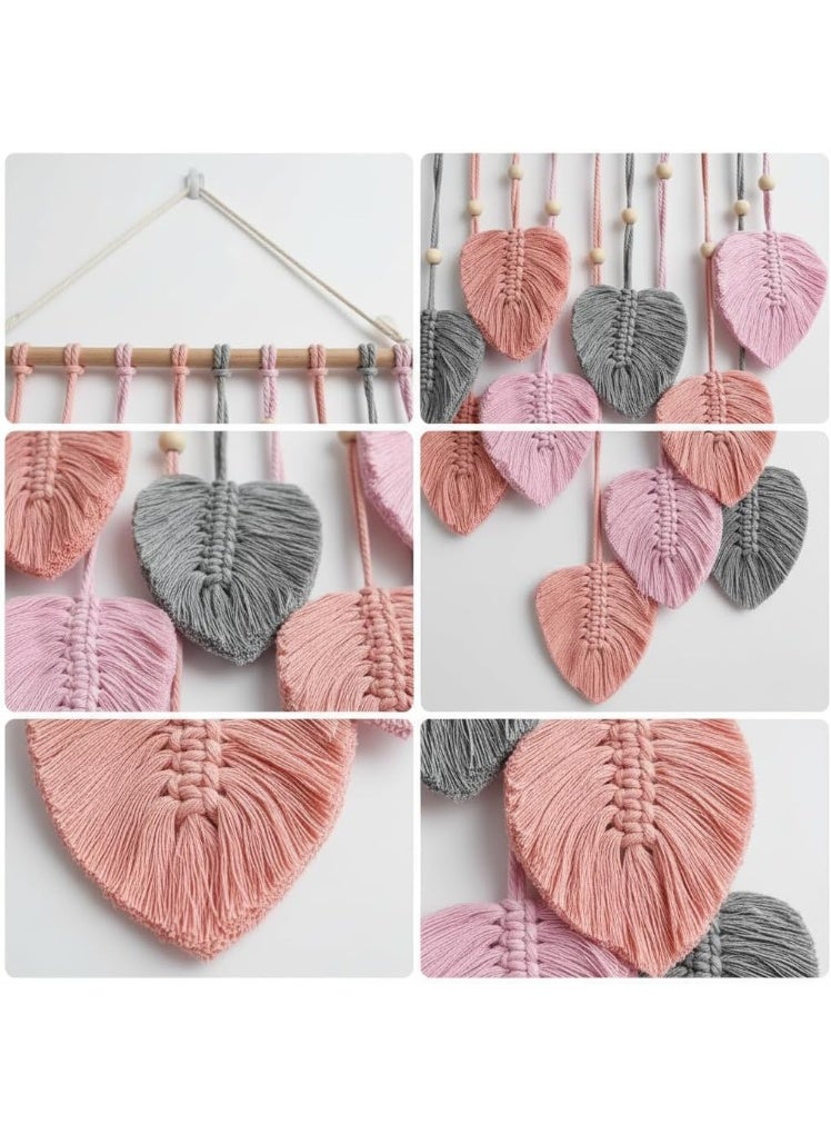 Bluejw Macrame Wall Hanging Nursery Decor Leaves Woven Tapestry Feather Handmade Yarn Tassels Boho Wall Decor for Bedroom Living Room Apartment Home Backdrop - Image 5