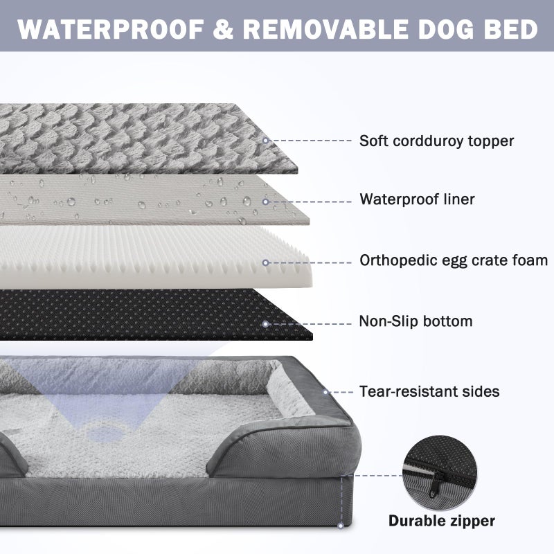 INVENHO Orthopedic Dog Beds Large Sized, XL Washable Dog Sofa with Egg-Crate Foam, Waterproof Lining and Non-Skid Bottom - Image 4