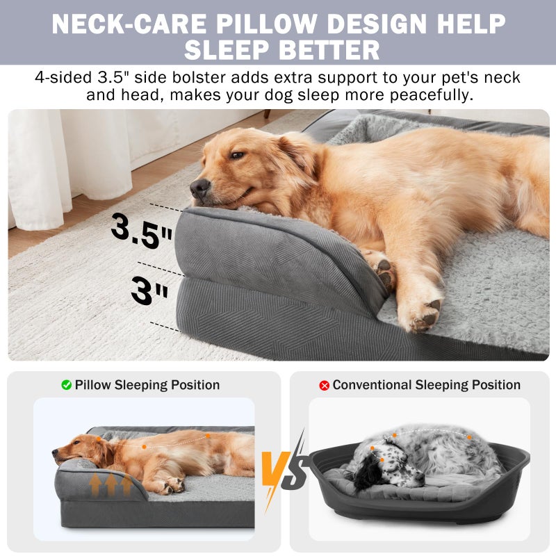 INVENHO Orthopedic Dog Beds Large Sized, XL Washable Dog Sofa with Egg-Crate Foam, Waterproof Lining and Non-Skid Bottom - Image 5