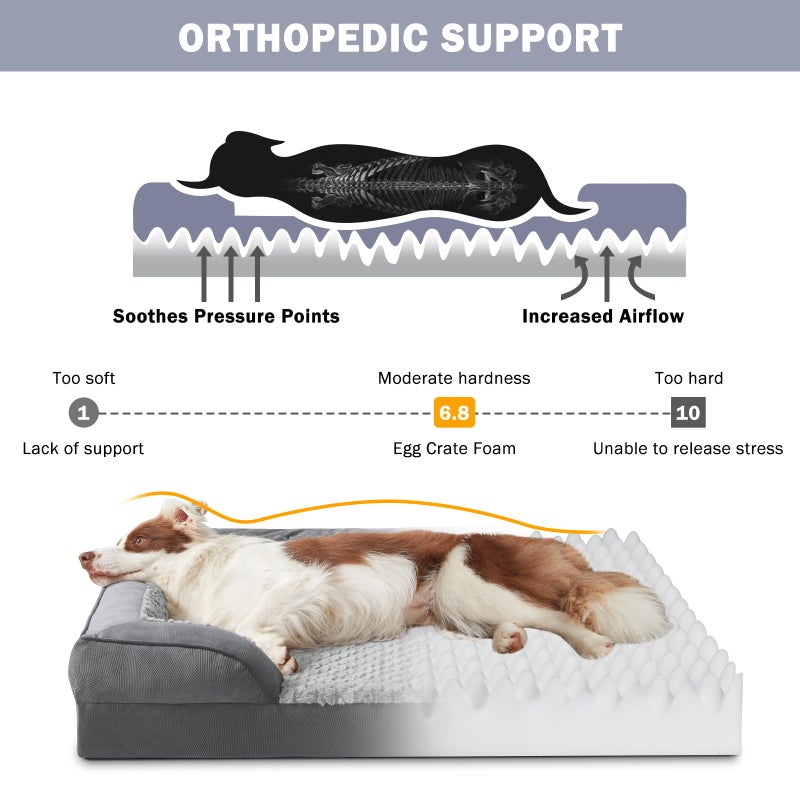 INVENHO Orthopedic Dog Beds Large Sized, XL Washable Dog Sofa with Egg-Crate Foam, Waterproof Lining and Non-Skid Bottom - Image 2