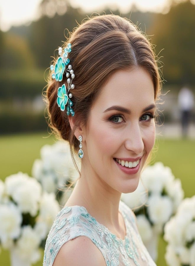 Fstrend Hawaiian Plumeria Flower Hair Pins for Women, Wedding Bride Tropical Party Headpiece with Rhinestone Accents - Image 5