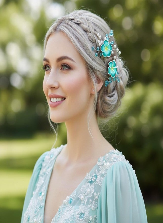 Fstrend Hawaiian Plumeria Flower Hair Pins for Women, Wedding Bride Tropical Party Headpiece with Rhinestone Accents - Image 3