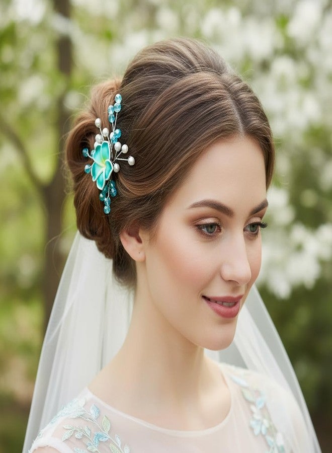 Fstrend Hawaiian Plumeria Flower Hair Pins for Women, Wedding Bride Tropical Party Headpiece with Rhinestone Accents - Image 2