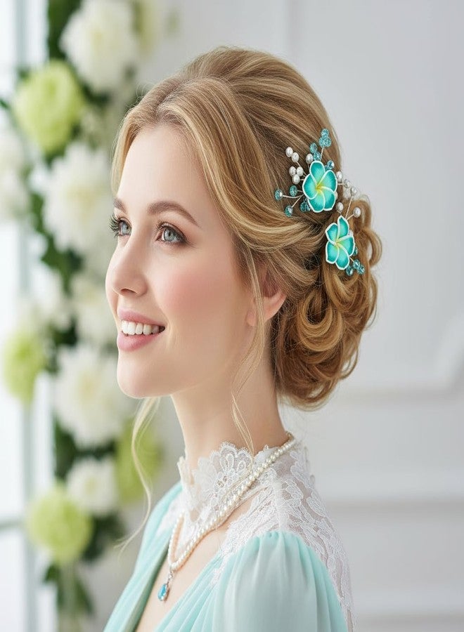 Fstrend Hawaiian Plumeria Flower Hair Pins for Women, Wedding Bride Tropical Party Headpiece with Rhinestone Accents - Image 4