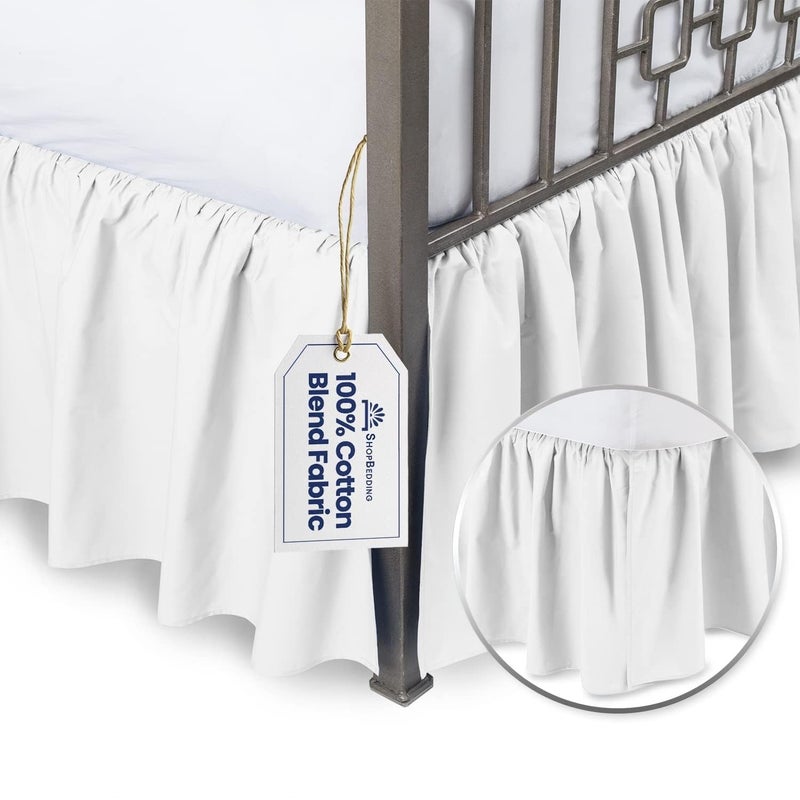 SHOPBEDDING White Queen Bed Skirt 18 inch Drop  with Split Corners  Cotton Blend Ruffled Bed Skirting Queen Size Dust Ruffle for Queen Size Bed Platform White Bedskirt Machine Washable