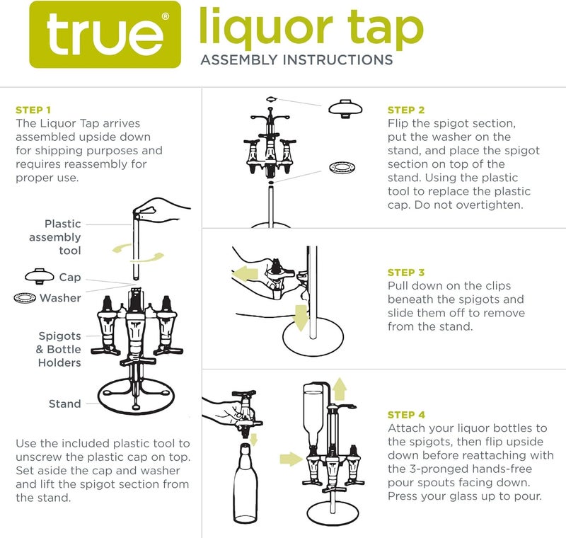 True موزع مشروبات بـ 4 زجاجات، موزع مشروبات للفودكا، الويسكي، الجن، التكيلا، المشروبات الروحية، ديكور بار المنزل، ملحقات عربة البار، حفلة العزوبية، وضروريات كهف الرجال، مجموعة من 1 - Image 3