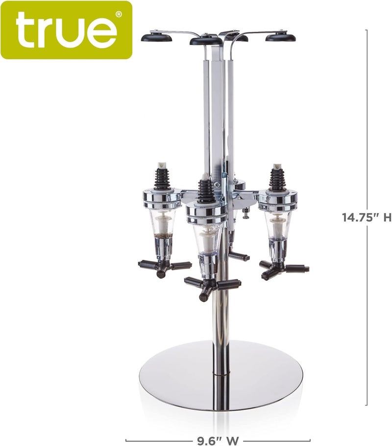 True موزع مشروبات بـ 4 زجاجات، موزع مشروبات للفودكا، الويسكي، الجن، التكيلا، المشروبات الروحية، ديكور بار المنزل، ملحقات عربة البار، حفلة العزوبية، وضروريات كهف الرجال، مجموعة من 1 - Image 2
