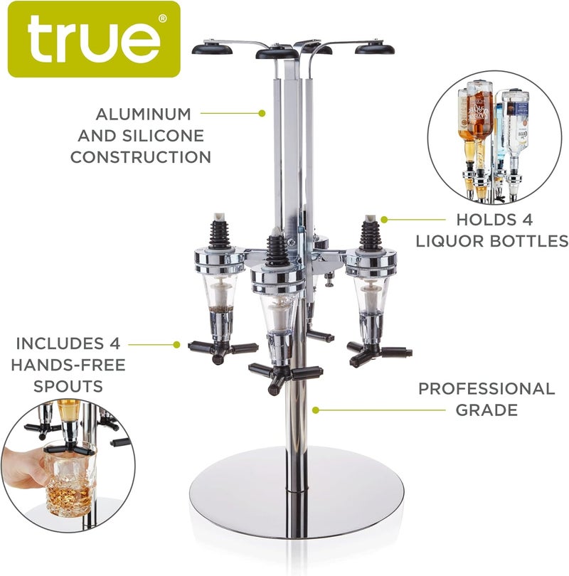 True موزع مشروبات بـ 4 زجاجات، موزع مشروبات للفودكا، الويسكي، الجن، التكيلا، المشروبات الروحية، ديكور بار المنزل، ملحقات عربة البار، حفلة العزوبية، وضروريات كهف الرجال، مجموعة من 1 - Image 1
