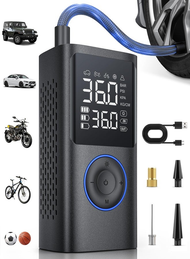 Powools Tire Inflator Portable Air Compressor, 150 PSI Cordless Mini Bike Tire Pump, Air Pump for Auto, Motorcycle, Bicycle, Balls with Pressure Gauge&LED Light, Blue, Medium - Image 1
