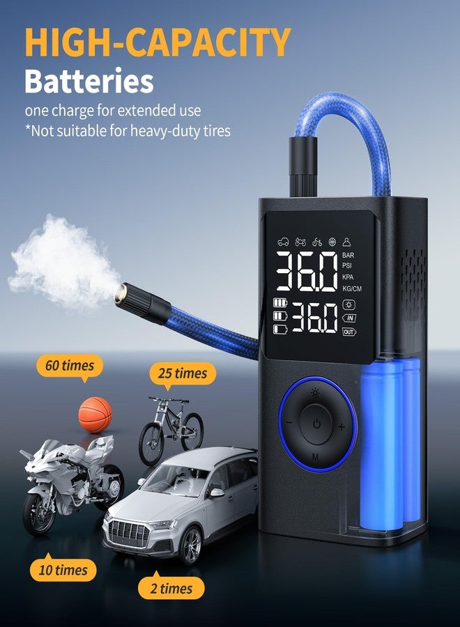 Powools Tire Inflator Portable Air Compressor, 150 PSI Cordless Mini Bike Tire Pump, Air Pump for Auto, Motorcycle, Bicycle, Balls with Pressure Gauge&LED Light, Blue, Medium - Image 3