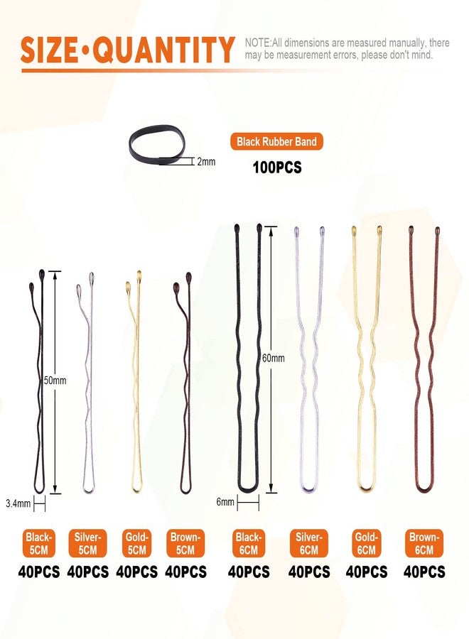 روستارك مجموعة دبابيس شعر روستارك 420 قطعة بنمطين مع علبة تخزين، تتضمن دبابيس شعر سوداء وبرونزية وذهبية وفضية، ودبابيس شعر على شكل كعكة ودبابيس شعر على شكل حرف U، وربطات شعر مطاطية للنساء والفتيات والأطفال لجميع أنواع الشعر. - Image 2