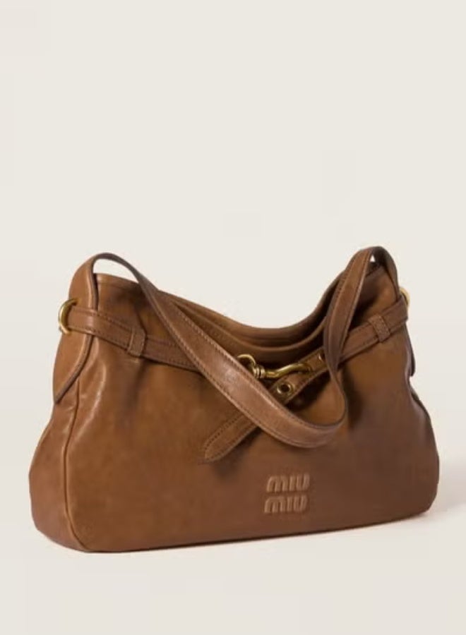 MIU MIU Aventure Nappa Leather Bag, Women's CrossBody Bag,  Women's Tote Bag, Women's Shoulder Bag, Women's Hand Bag, Women's Travel Bag, Light- Brown-32cm - Image 2