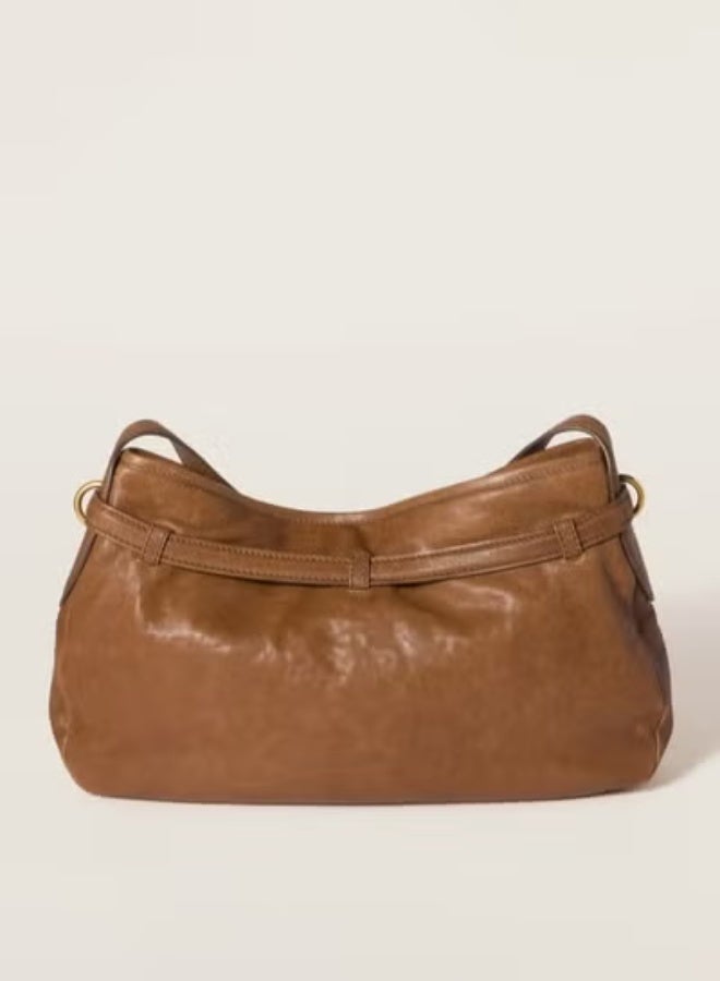 MIU MIU Aventure Nappa Leather Bag, Women's CrossBody Bag,  Women's Tote Bag, Women's Shoulder Bag, Women's Hand Bag, Women's Travel Bag, Light- Brown-32cm - Image 3