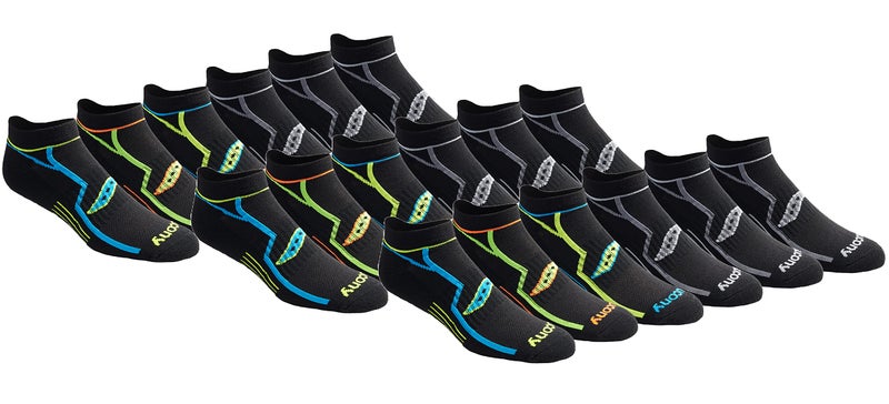 Saucony Mens MultiPack Bolt Performance Comfort Fit NoShow Socks Black 18 Pairs Shoe Size 812